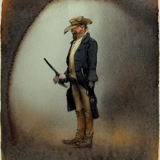 Prompt: portrait of a character standing and facing front looking strait ahead with a muted color watercolor sketch of story book character ifrom the book Baltimore & Redingote by Jean-Baptiste Monge of an old man in the style of by Jean-Baptiste Monge that looks like its by Jean-Baptiste Monge and refencing Jean-Baptiste Monge