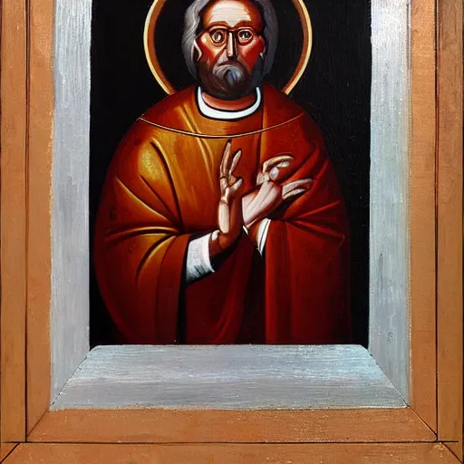 Image similar to Saint Gabe Newell. Icon, Oil, Painting.