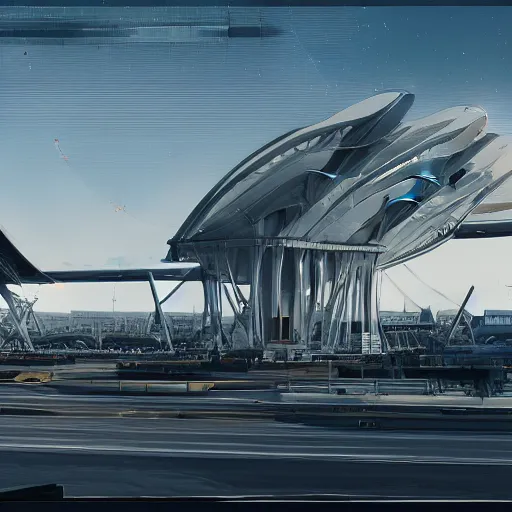 Image similar to sci-fi airport structure on the coronation of napoleon painting and digital billboard in the middle, unreal engine 5, keyshot, octane, artstation trending, ultra high detail, ultra realistic, cinematic, 8k, 16k, in style of zaha hadid, in style of photogrammetry point cloud, in plastic, dark, tilt shift,