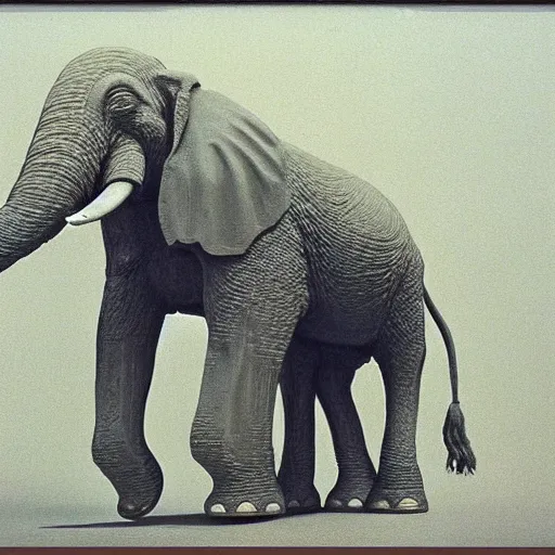 Image similar to war elephant, lord of the ring, beksinski