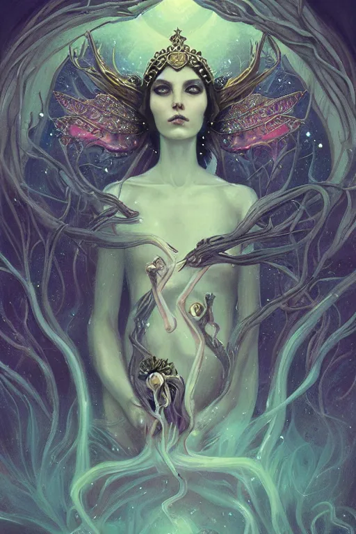 Image similar to jeweled Crown, other worldly, fairy eldritch court, art nouveau, by Anato Finnstark, Tom Bagshaw, Brom