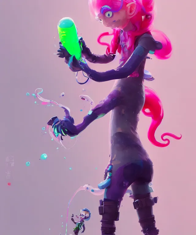 Image similar to a beautiful fullbody portrait of a cute splatoon male inkling with pink tentacle hair wearing tshirt leggings under sport shorts. character design by cory loftis, fenghua zhong, ryohei hase, ismail inceoglu and ruan jia. artstation, volumetric light, detailed, photorealistic, fantasy, rendered in octane