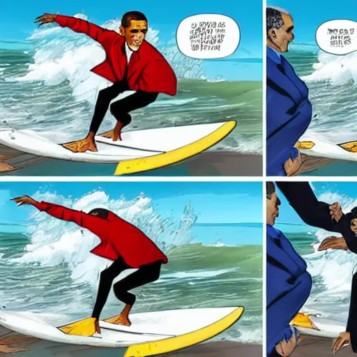 Image similar to surfing barack obama as mr. bean as the joker from batman, surfing still from batman vs bean at the beach, 2 0 2 0