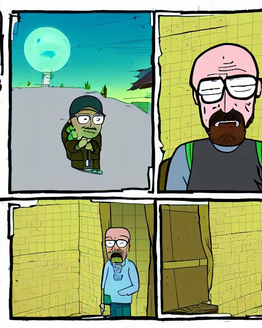 Image similar to portrait of walter white in the style of justin roiland. heisenberg. breaking bad. cinematic lighting. style of rick & morty. photographic, photography. by justin roiland