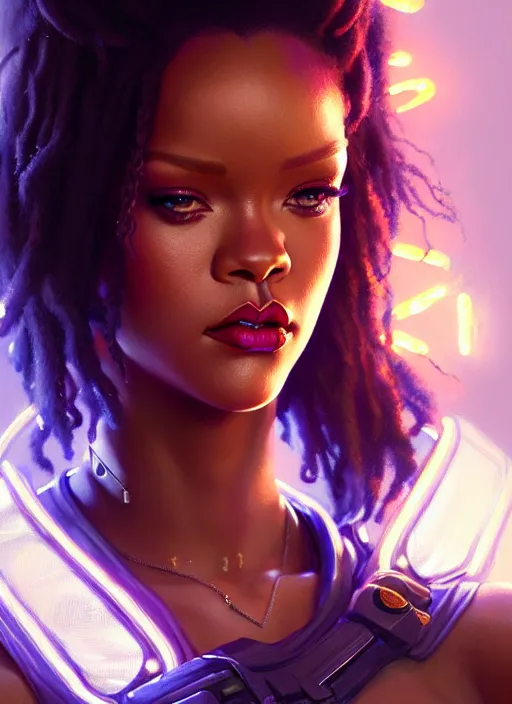 Image similar to portrait of apex legends rihanna, intricate, elegant, glowing lights, highly detailed, digital painting, artstation, glamor pose, concept art, smooth, sharp focus, illustration, art by artgerm and greg rutkowski, artey freytag