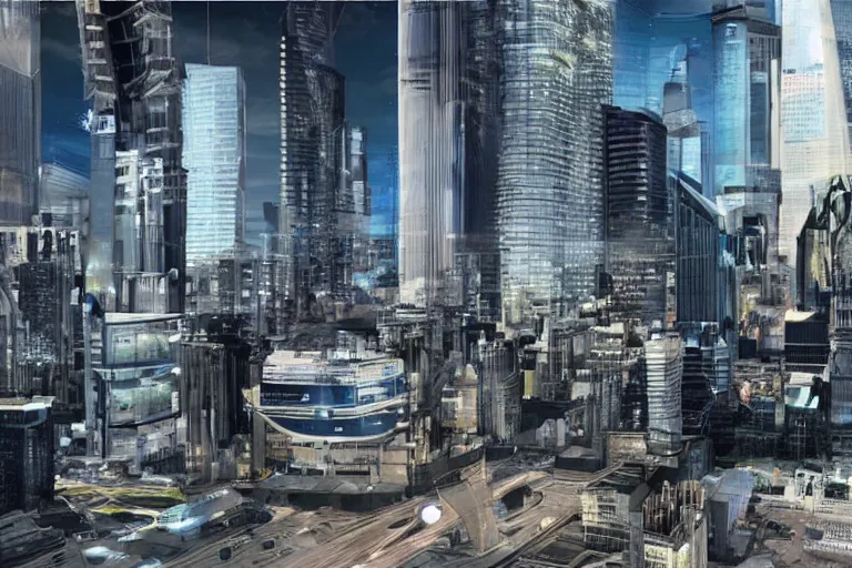 Image similar to A futuristic cybercity from street level, stunning composition, 8k maximum detail, award-winning photograph, professional staging.