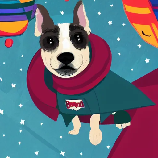 Prompt: 5 dogs wearing capes in space, digital art, cinematic