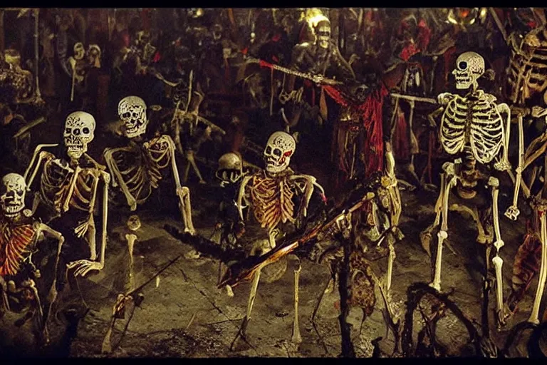 Image similar to scene from spartacus, day of the dead, cyber skeleton, neon painting by otto dix