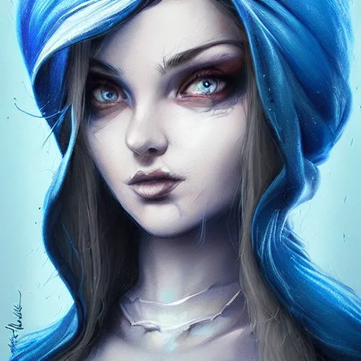 Image similar to a portrait of smurfette as a sorceress, urban motifs, intricate, elegant, highly detailed, digital painting, trending on artstation, concept art, smooth sharp focus, illustration, art by artgerm and greg rutkowski