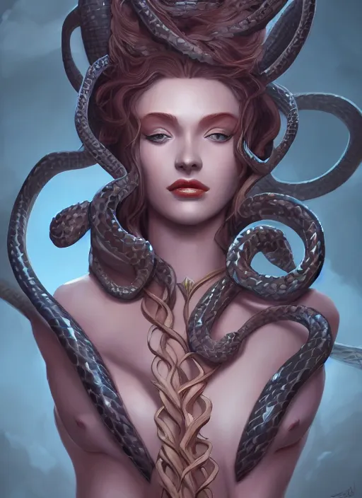 Prompt: gorgeous snake woman medusa, trending on artstation, D&D, soft lighting, HD, sharp focus, intricate, masterpiece, concept art, character design