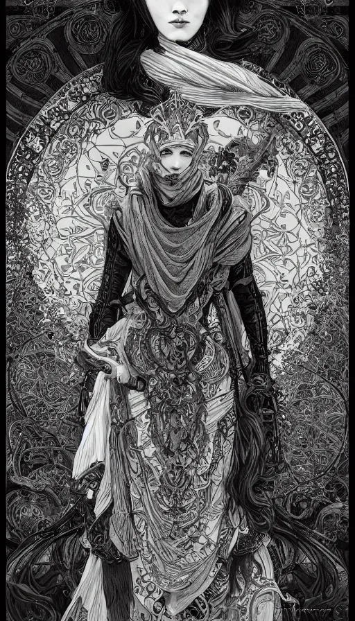 Image similar to a black and white ink fine ink drawing of athief, from of thrones, fibonacci, sweat drops, intricate fashion clothing, insane, intricate, highly detailed, surrealistic, digital painting, artstation, concept art, smooth, sharp focus, illustration, unreal engine 5, 8 k, art by alphonse mucha and travis charest