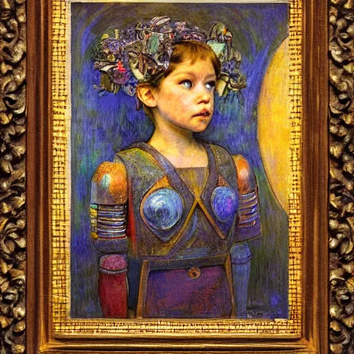 Prompt: the little robot queen in her regalia, by annie swynnerton and alayna danner and diego rivera and elihu vedder, symbolist, dramatic lighting, elaborate geometric ornament, smooth, sharp focus, extremely detailed, adolf wolfli, soft pastel colors