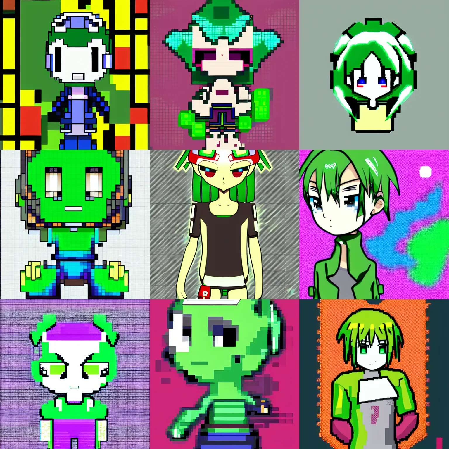 Prompt: anime gir, fantastic lighting, arcade, videogame, pixel art, high detail, 1 6 bits, 2 d, sprite