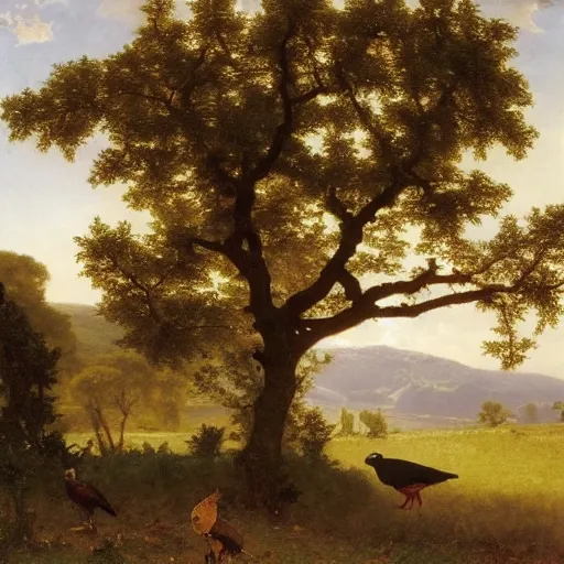 Prompt: an oak tree and a pheasant near poynings and the south downs by william - adolphe bouguereau