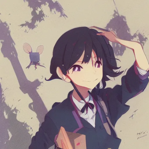 Image similar to a mouse that is a teacher, illustration concept art anime key visual trending pixiv fanbox by wlop and greg rutkowski and makoto shinkai and studio ghibli and kyoto animation symmetrical facial features