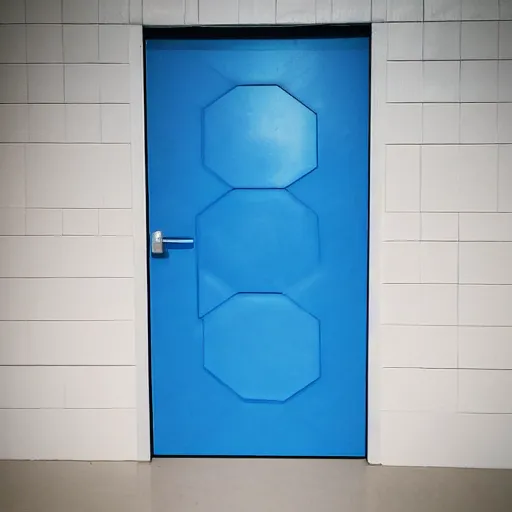 Image similar to a blue hexagonal door from the movie tron : legacy