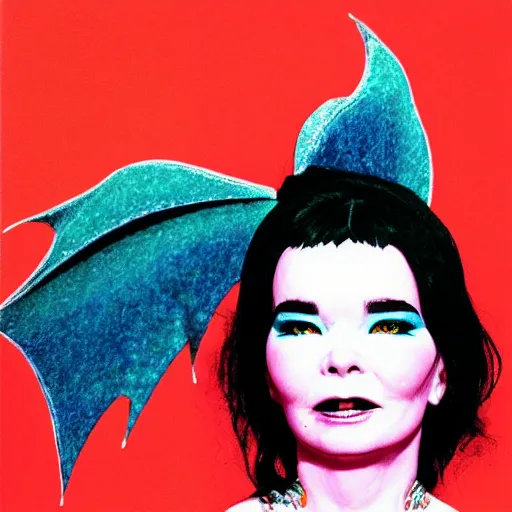 Image similar to a dragon inspired by bjork photographed by andy warhol