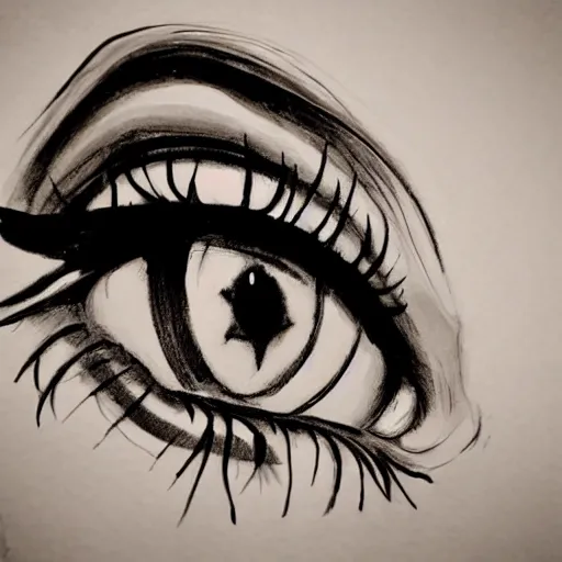 Image similar to highly detailed ink sketch of a human eye heavy black high contrast anatomical detail black and white