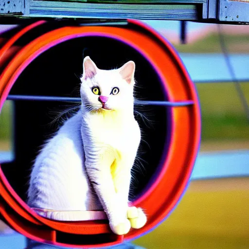 Prompt: !!! cat!!!, ( ferris wheel ), feline, sitting, riding, award winning photo, ragdoll cat,