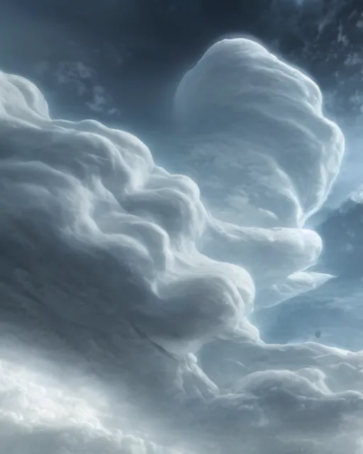 Prompt: a cloud formation in form of an alien superstructure, hyper realistic, hyper detailed, volumetric light, 8k