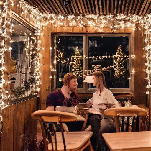 Image similar to professional photograph of a cozy little nature - themed coffee shop with fairy lights, high quality, hd, highly detailed, award - winning, awe - inspiring, 4 k, 8 k,