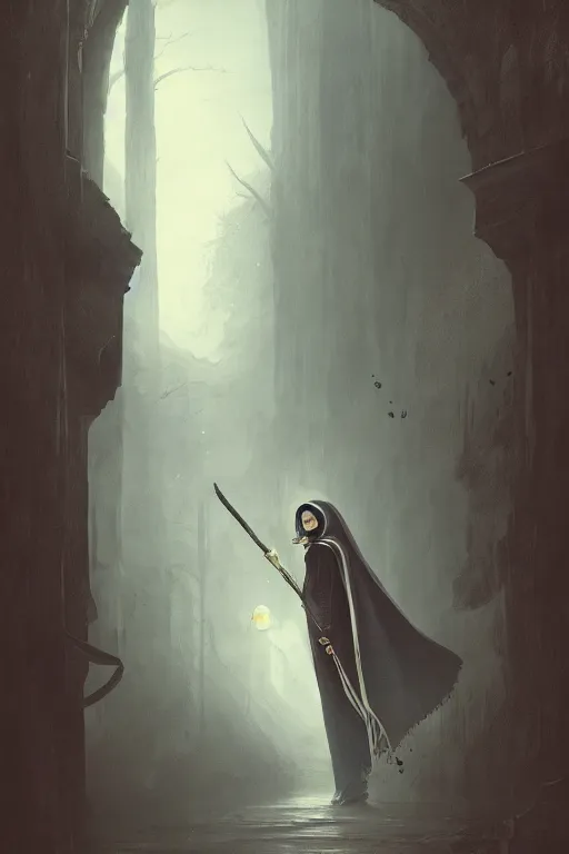Prompt: The killer Nun with the iron mask, horror, illustrated by Greg Rutkowski and Caspar David Friedrich., Trending on artstation, artstationHD, artstationHQ, 4k, 8k