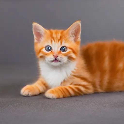 Image similar to happy cute fluffy orange tabby kitten, studio lightning