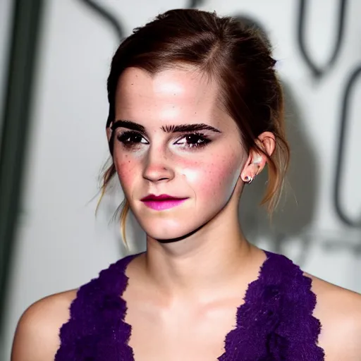 Prompt: Portrait photography of Emma Watson with glowing purple eyes