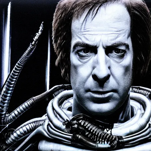 Image similar to film still of saul goodman as ripley in alien, by giger, detailed