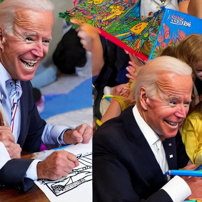 Image similar to joe biden having fun with a kids coloring book