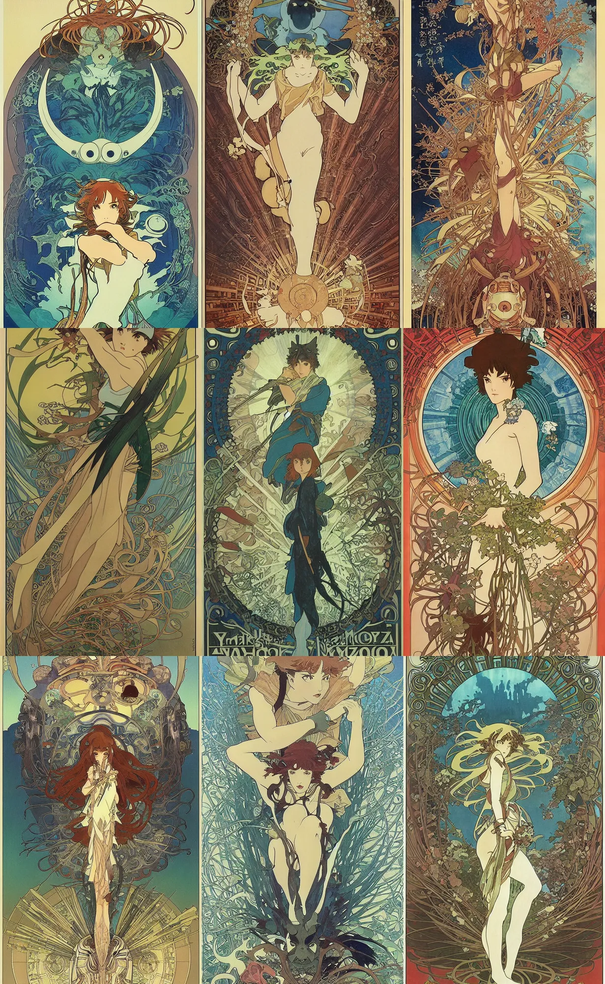 Prompt: by yoshitaka amano, by alphonse mucha, movie poster for ghibli nausicaa!!!!!, mononoke, miyazaki