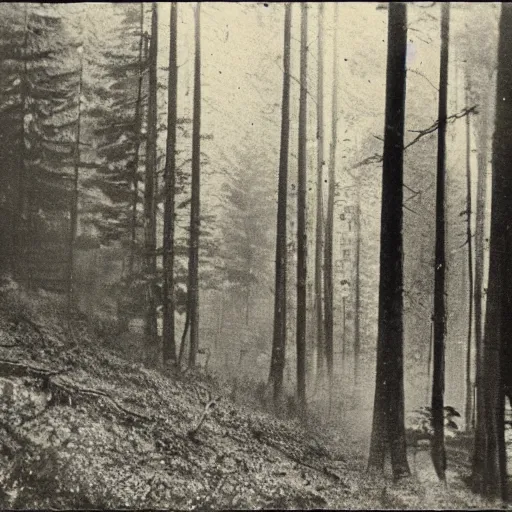 Image similar to a dark forest somewhere in usa, old photograph 1 9 2 0 s