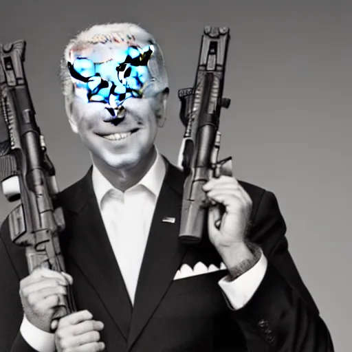 Prompt: Joe Biden posing with an assault rifle, black and white, 8k, epic camera shot