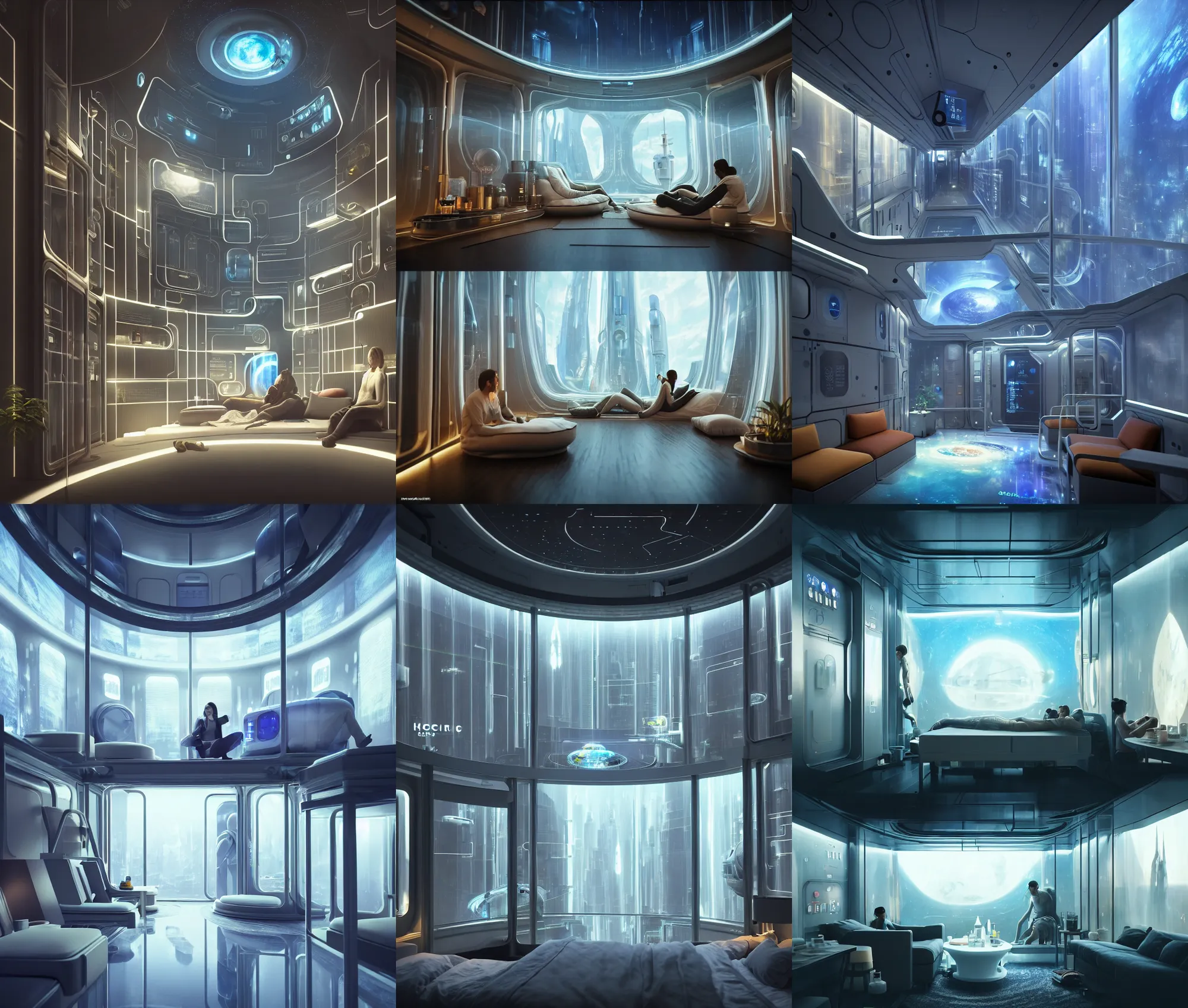 Image similar to very wide cinematic shot inside a scifi epic scale capsule hotel as ikea ad, modern lush condo as shopfront, terrarium lounge area, very tall cathedral ceiling with holographic sky art, detailed archviz render, archdaily, scifi artstation concept, comfy lighting, star citizen, fine details, unreal engine, hyperrealism, realistic shading, blender render