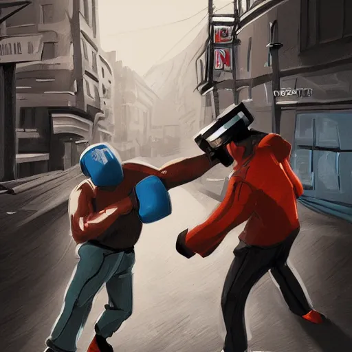 Prompt: Street fight, behance, digital illustration by Viktor Miller-Gausa