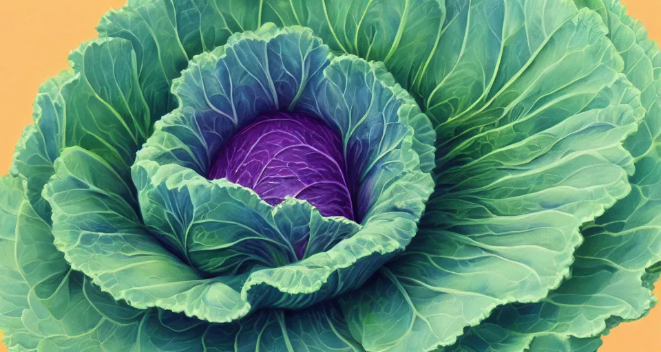 Prompt: a beautiful painting of a cabbage by studio ghibli, gigantic, octane render, brilliantly coloured, intricate, ultra wide angle, trending on artstation, dusk, volumetric lighting, polished, micro details, ray tracing, 8k