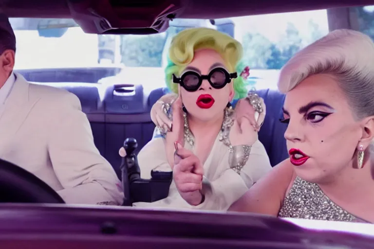 Image similar to lady gaga and judy garland in carpool karaoke, lady gaga, judy garland, red weapon 8 k s 3 5, cooke anamorphic / i lenses, highly detailed, cinematic lighting