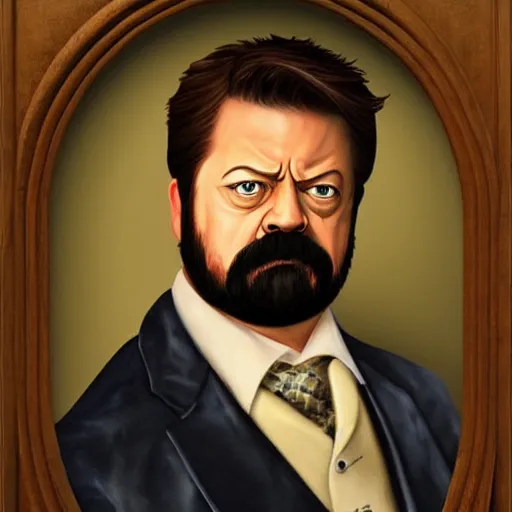 Prompt: a gorgeous painting of ron swanson baroque