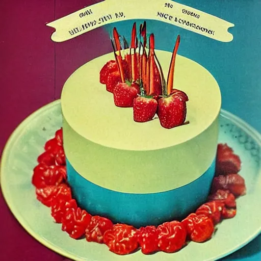 Image similar to 1970's cookbook color photograph of fancy cake sharp detail high detail