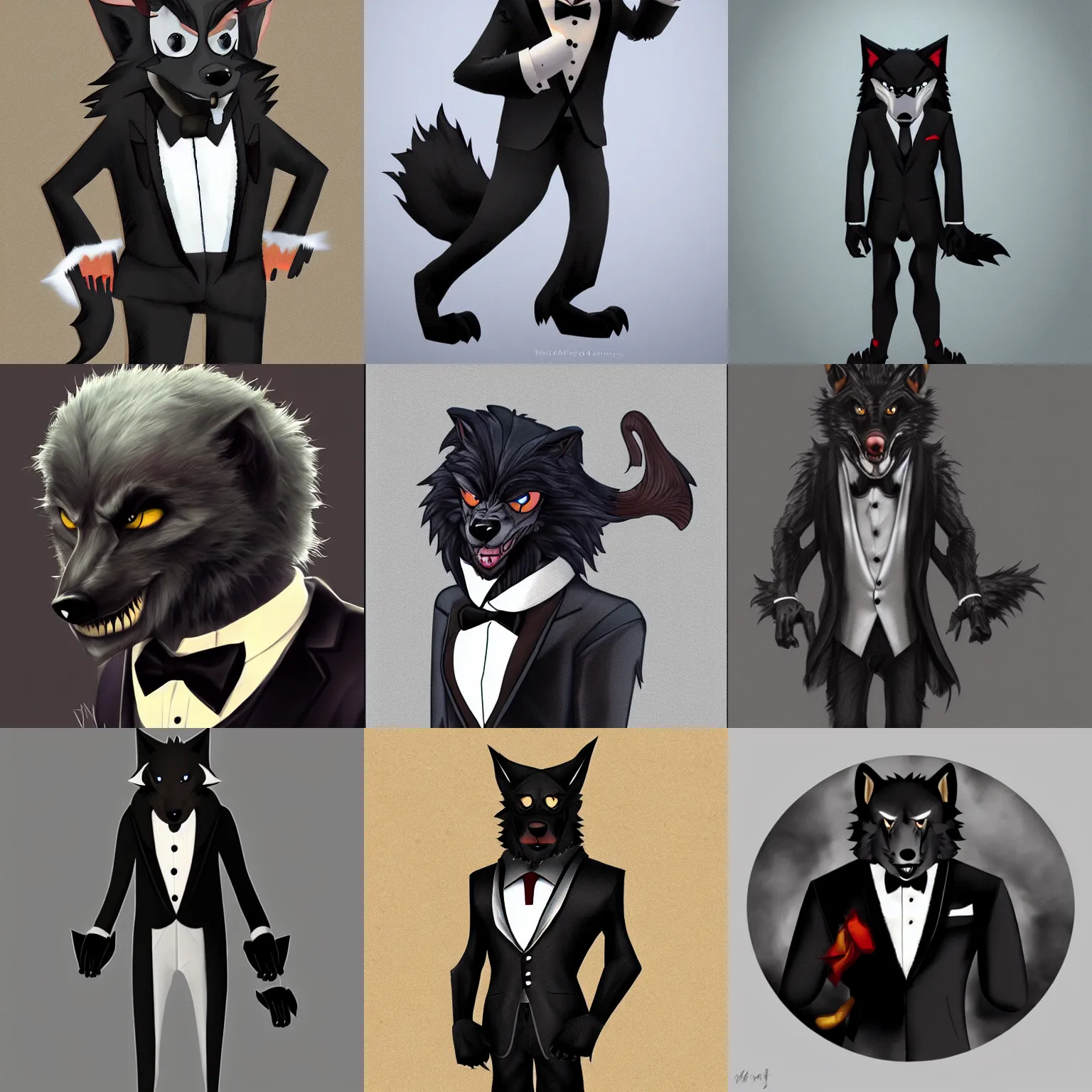 Prompt: werewolf wearing a tuxedo, artstation