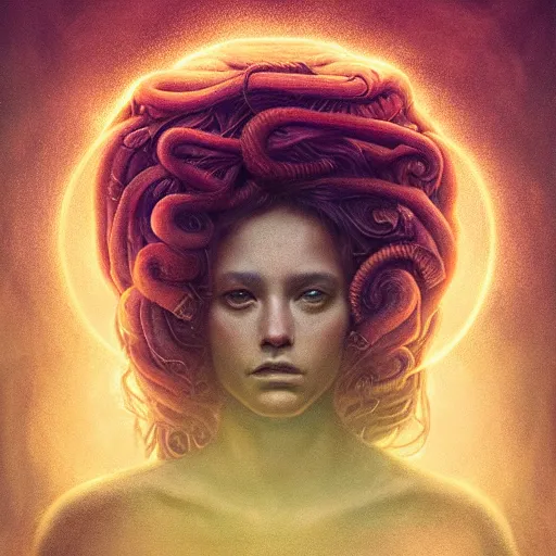 Prompt: Mythical petrifying Medusa portrait, atmospheric lighting, painted, intricate, volumetric lighting, beautiful, rich deep colors masterpiece, golden hour, sharp focus, ultra detailed, by Leesha Hannigan, Ross Tran, Thierry Doizon, Kai Carpenter,Ignacio Fernández Ríos