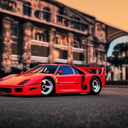 Image similar to ferrari f40, synthwave, high details, cinematic, 8k resolution, beautiful detailed, insanely intricate details, 8k,