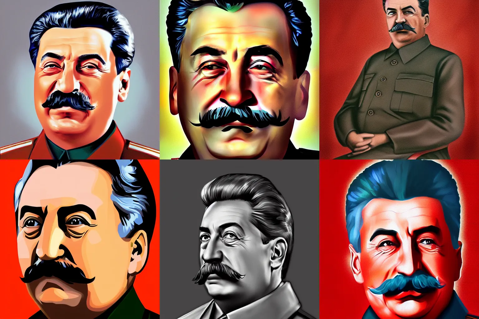 Prompt: stalin, portrait, digital paint, hyper realistic