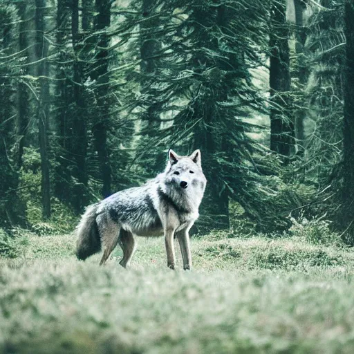 Image similar to A wolf roaming in the forest, EOS-1D, f/1.4, ISO 200, 1/160s, 8K, RAW, unedited, symmetrical balance, in-frame