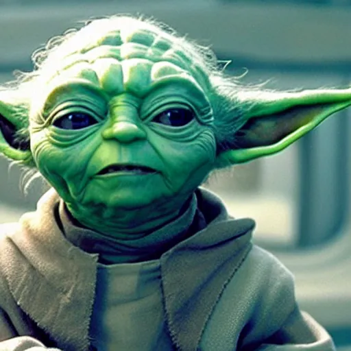 Image similar to film still of emma stone as yoda