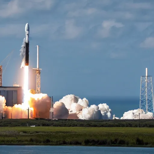 Image similar to photo of the spacex falcon 9 spacecraft launch from cape canaveral, detailed, realistic, focus