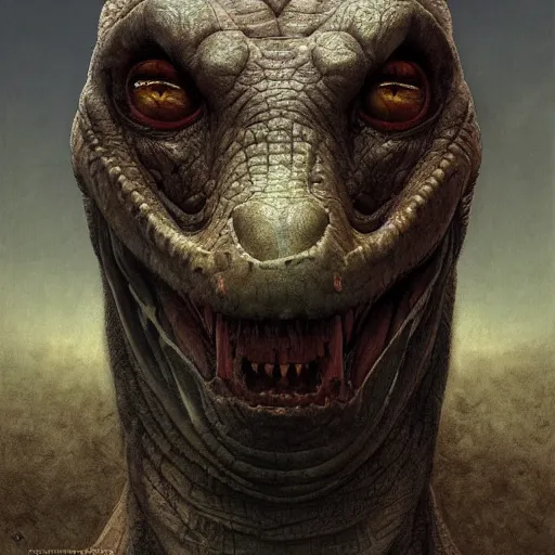 Image similar to vladimir putin, anthropomorphic bald prehistoric reptile, putin, toothless, horror, macabre by donato giancola and greg rutkowski and wayne barlow and zdzisław beksinski, realistic face, digital art