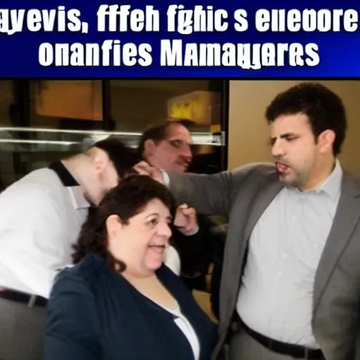 Prompt: greeks fight against office managers