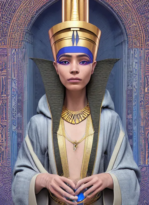 Prompt: an anthropomorphic beautiful female wizard of pharaoh holding magic wand portrait wearing robe, fine art, award winning, intricate, elegant, sharp focus, octane render, hyperrealistic, cinematic lighting, highly detailed, digital painting, 8 k concept art, art by jamie hewlett and z. w. gu, masterpiece, trending on artstation, 8 k