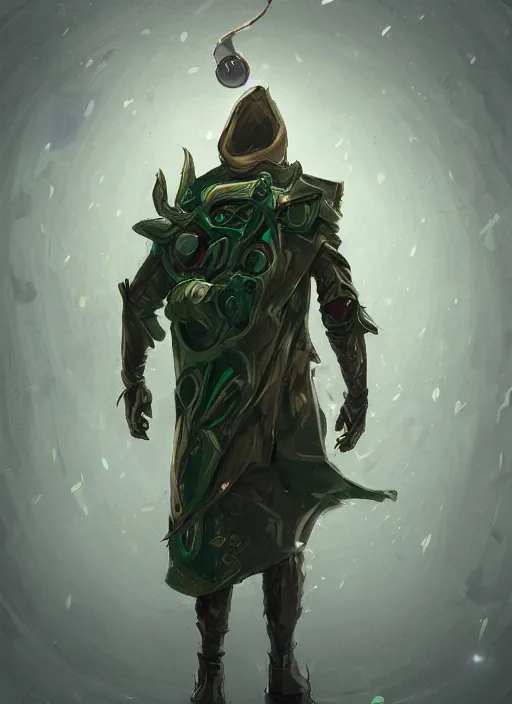 Image similar to a highly detailed illustration of thick wavy brown haired young white guy wearing brown detective trench coat and wearing dark green mask, with many long mechanical arms on his back, dramatic standing pose, intricate, elegant, highly detailed, centered, digital painting, artstation, concept art, smooth, sharp focus, league of legends concept art, WLOP